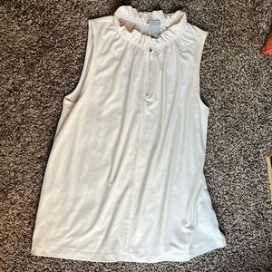 Sleeveless professional shell blouse off white keyhole neck detail